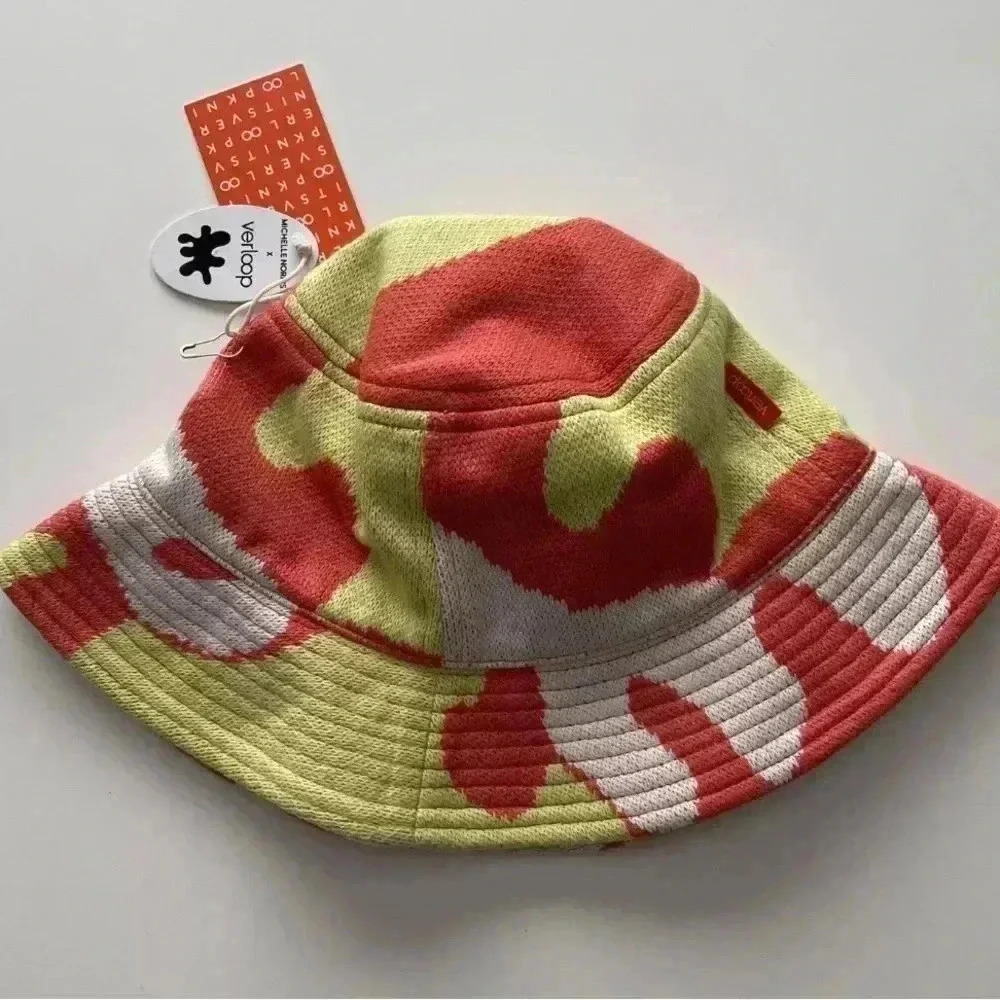 VERLOOP x Michelle Norris Camo Knit Bucket Hat Orange Yellow Happy O/S